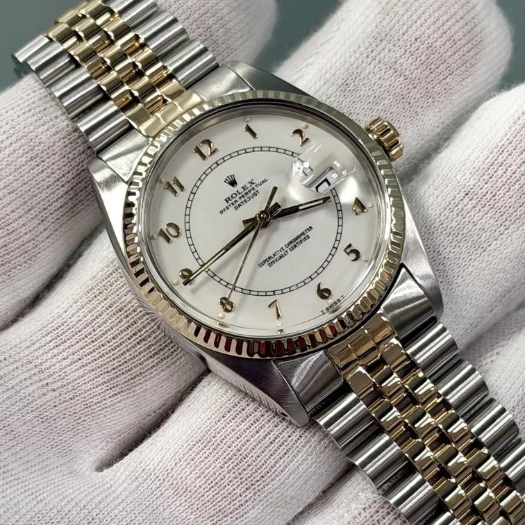 Rolex Datejust 16013 36mm White Boiler Gauge Dial 18k Gold Steel Jubilee - 3