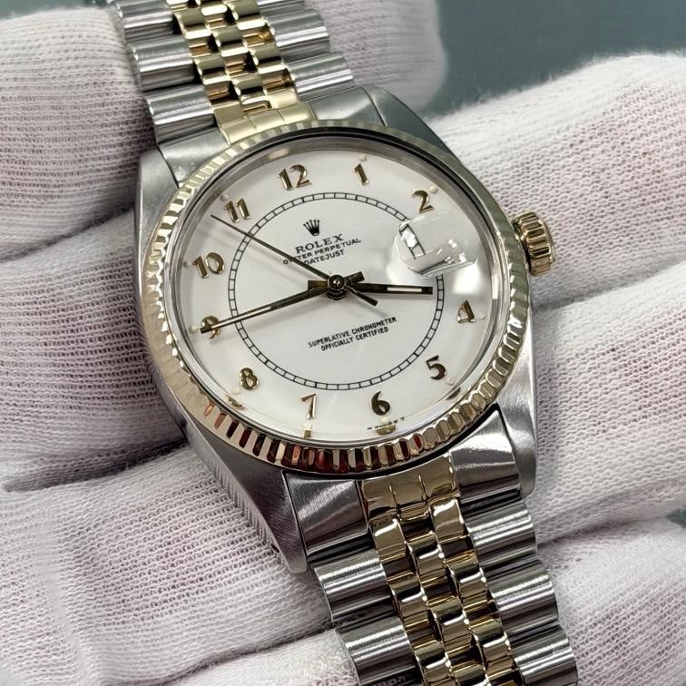 Rolex Datejust 16013 36mm White Boiler Gauge Dial 18k Gold Steel Jubilee - 5