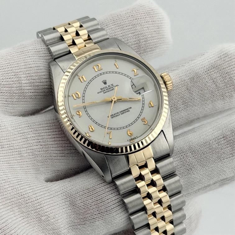 Rolex Datejust 16013 36mm White Boiler Gauge Dial 18k Gold Steel Jubilee - 9