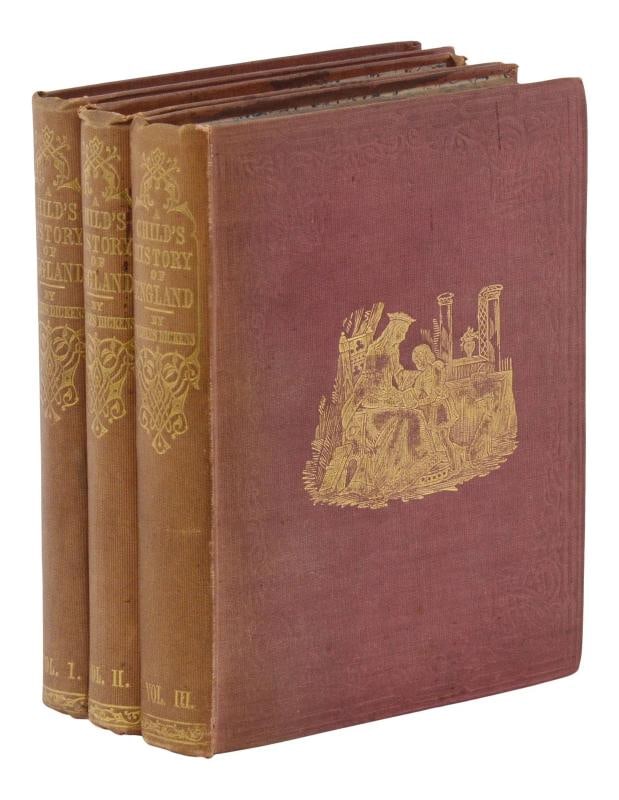 A Child's History of England ~ by CHARLES DICKENS ~ First Edition ~ 1st ~ 1852: First edition in rare original bindings London: Bradbury & Evans, 1851-1853. First edition in book form, first issue with 'Christmas, 1851' on dedication page and ad pages as described by Eckel. 1852,