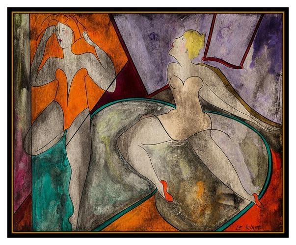 Linda Le Kinff Signed Painting Original Oil On Board Framed - 2
