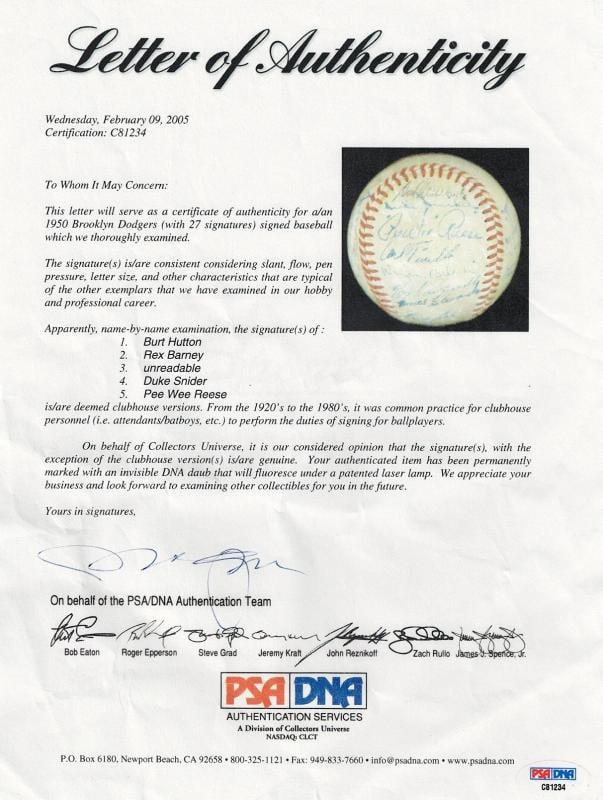 Jackie Robinson 1950 Brooklyn Dodgers Team Signed Baseball PSA DNA COA - 7