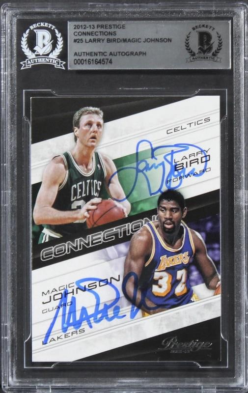 Larry Bird & Magic Johnson Signed 2012 Prestige Connections #25 Card BAS Slab 2: Sport: Basketball,Product: Box, Box & Case Breaks, Case, Coin, etopps (In-hand), Lot, Pack,,Original/Reprint: Original,Player: Larry Bird & Magic Johnson,Autograph Authentication: Beckett,PRODUCT_COA: