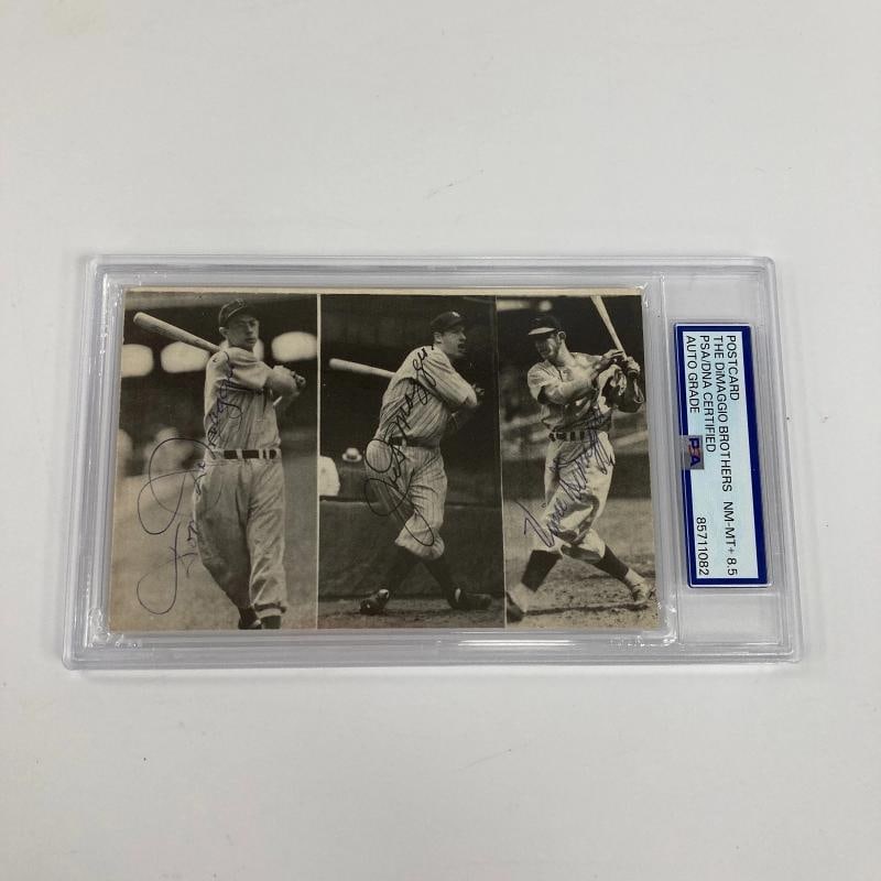 Joe Dimaggio Vince Dimaggio Dom Dimaggio Signed 1970's TCMA Postcard PSA DNA: Condition: Ungraded - Near mint or better: Not in original packaging or professionally graded,Sport: Baseball,Type: Sports Trading Card,Autographed: Yes,Signed By: Joe DiMaggio,Autograph