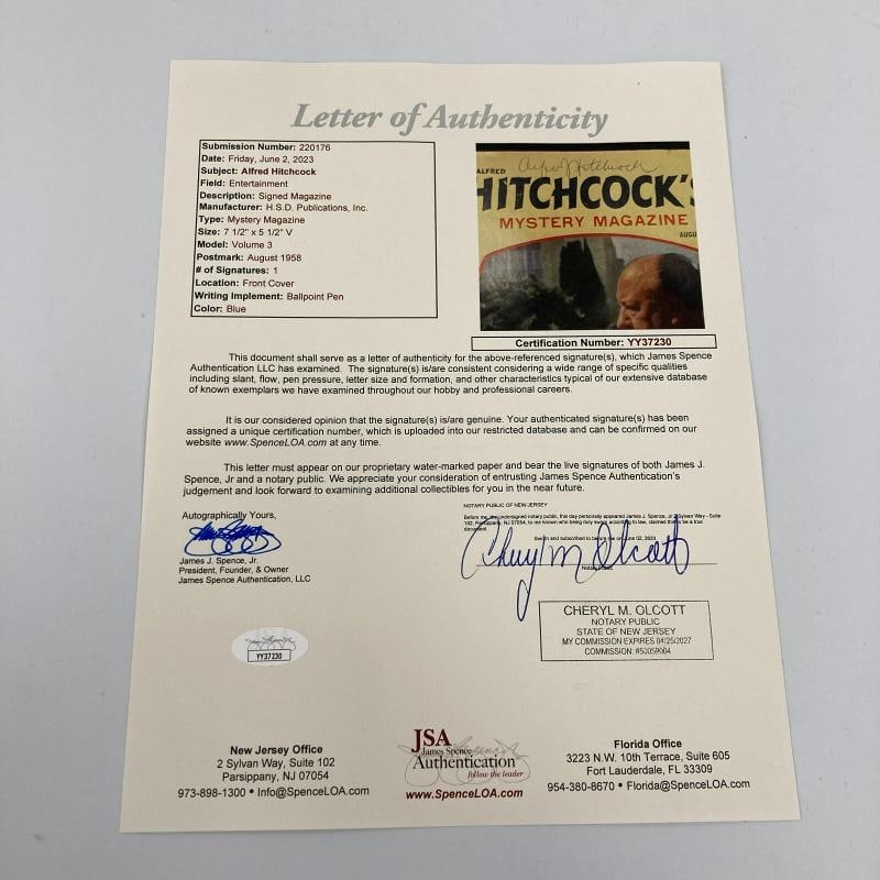 Alfred Hitchcock Signed 1958 Mystery Magazine Book JSA COA - 4