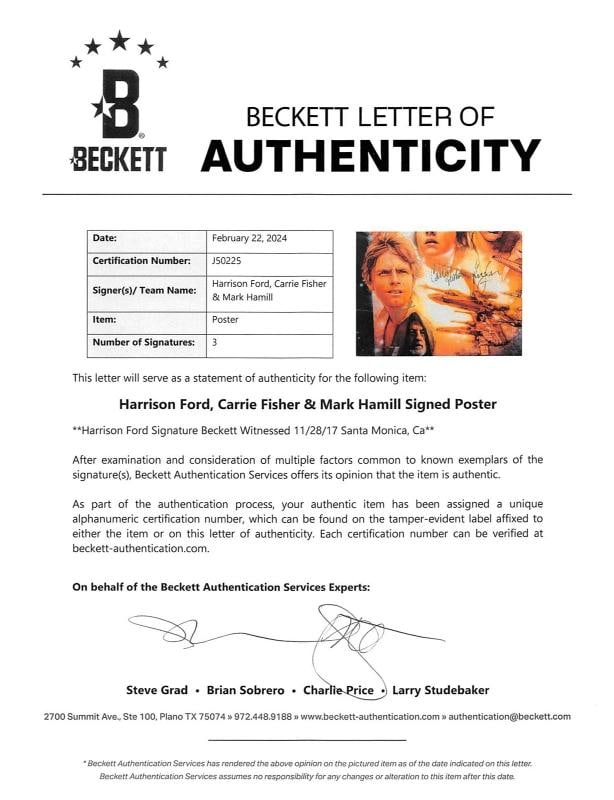 Harrison Ford, Carrie Fisher & Mark Hamill Signed 24x36 1997 Movie Poster (Beckett LOA) - 9