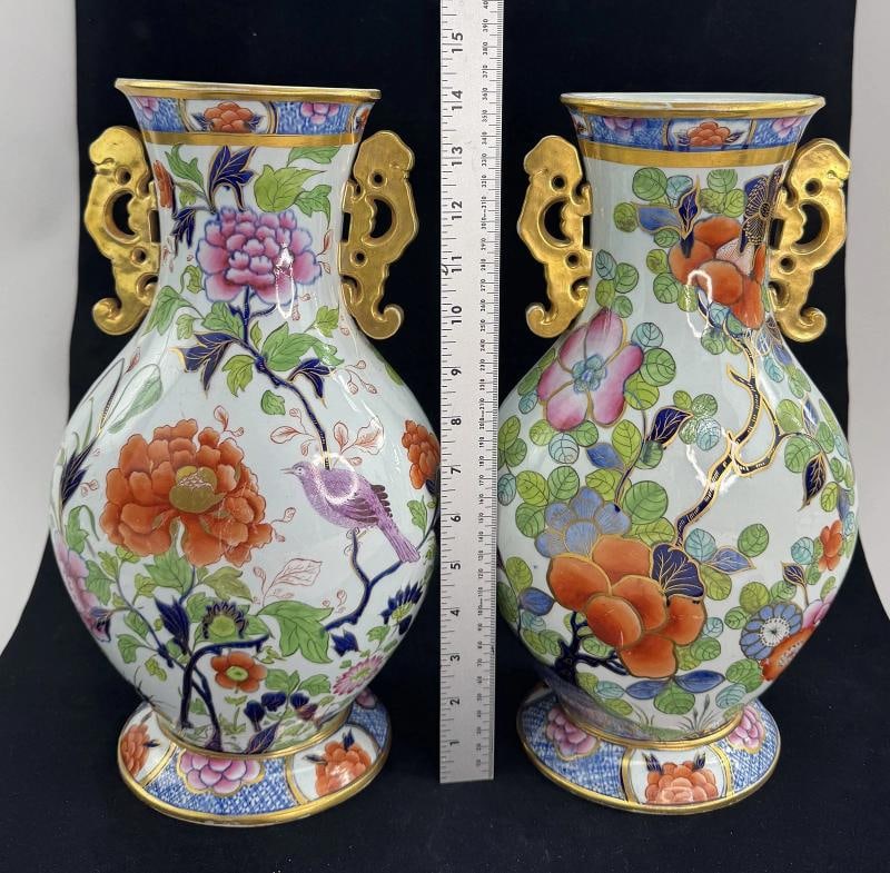 Large Pair Davenport Flying Bird Pattern Porcelain Vases Circa 1810 Antique - 10