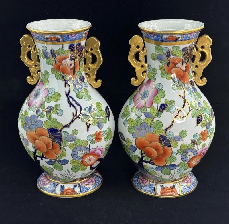 Large Pair Davenport Flying Bird Pattern Porcelain Vases Circa 1810 Antique - 6