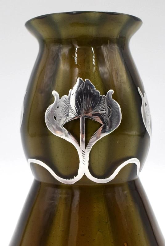 Loetz Art Glass Vase Brown Metallin Silver Overlay, Shape PNII 5184 - 3