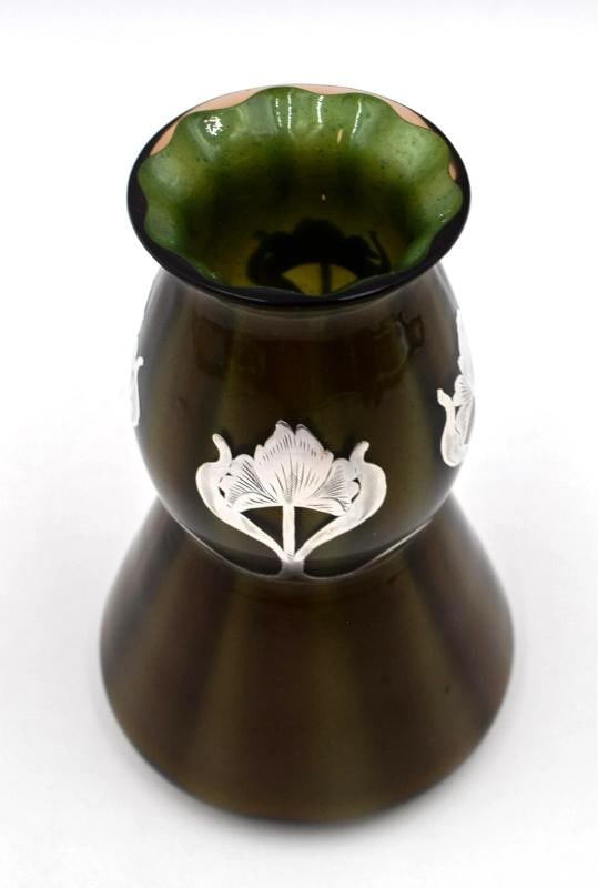 Loetz Art Glass Vase Brown Metallin Silver Overlay, Shape PNII 5184 - 4