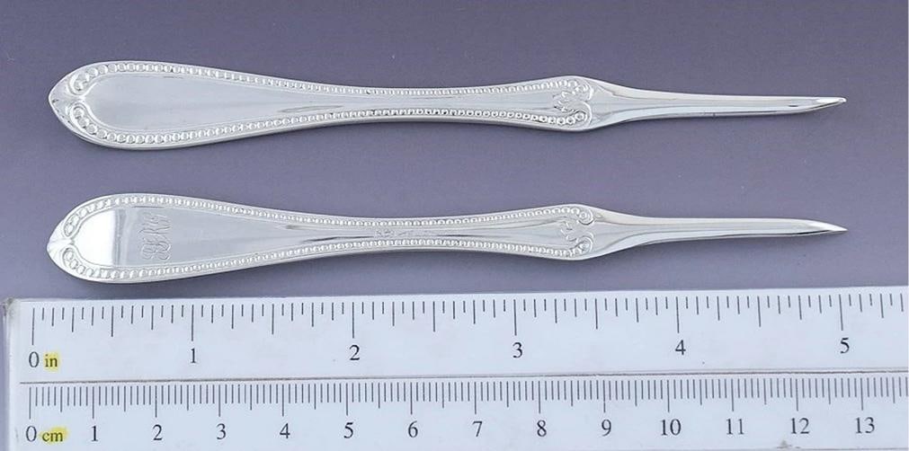 6 Rare c1855 Antique American Coin Silver Beaded Lobster Nut Picks - 3