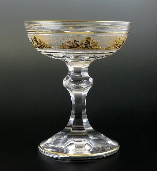 8 Gilded Crystal Glass Val St Lambert Danse de Flore Champagne Saucers/Goblets - 2