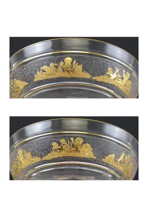 8 Gilded Crystal Glass Val St Lambert Danse de Flore Champagne Saucers/Goblets - 3