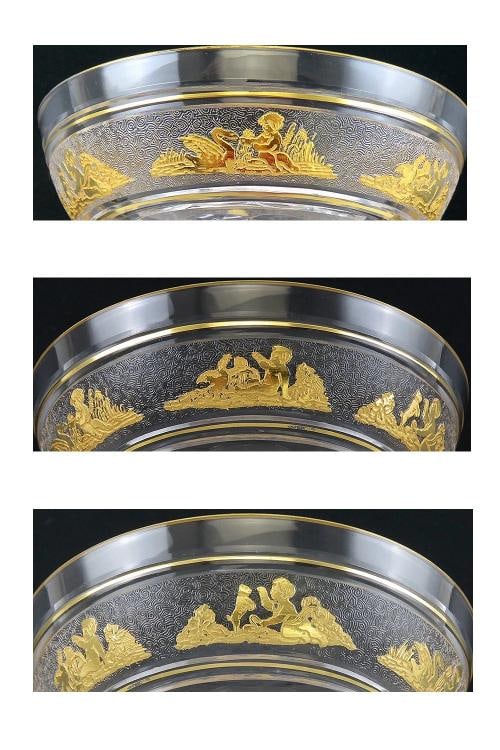 8 Gilded Crystal Glass Val St Lambert Danse de Flore Champagne Saucers/Goblets - 4