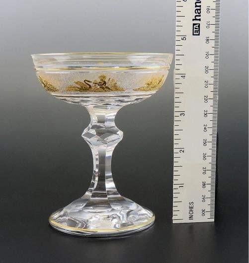 8 Gilded Crystal Glass Val St Lambert Danse de Flore Champagne Saucers/Goblets - 7