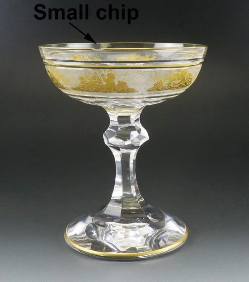 8 Gilded Crystal Glass Val St Lambert Danse de Flore Champagne Saucers/Goblets - 8