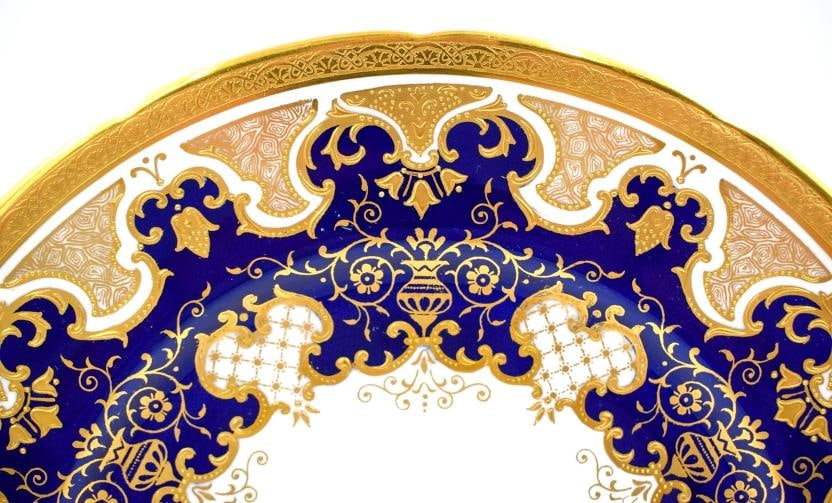 12 Antique Coalport England Raised Gold - Blue, White & Gold, Dinner Plates - 4