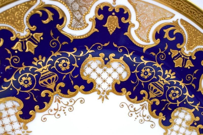 12 Antique Coalport England Raised Gold - Blue, White & Gold, Dinner Plates - 5