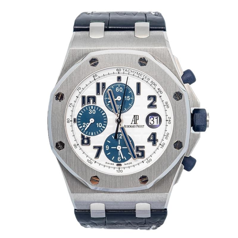 Audemars Piguet Royal Oak Offshore 26170ST Crocodile Steel White Auto 42mm: Case Size 42mm Wrist Fit 6.5 inches Box No Papers No Condition Ã¢â‚¬â€ Pre Owned Full Specifications Brand Audemars Piguet Model Royal Oak Offshore