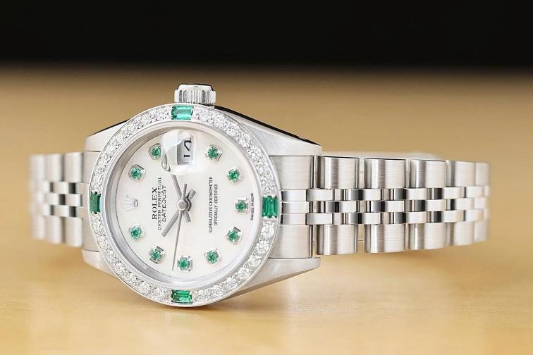 ROLEX LADIES DATEJUST 69174 MOTHER OF PEARL 18K GOLD SS DIAMOND TSAVORITE WATCH - 2