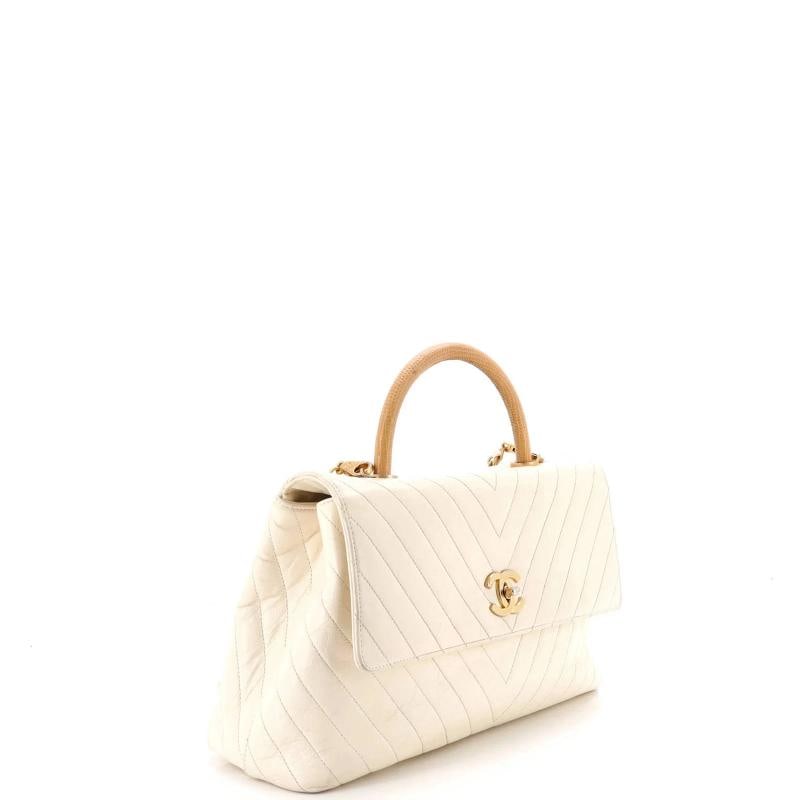 Chanel Coco Top Handle Bag Chevron Calfskin with Lizard Embossed Leather Medium - 2