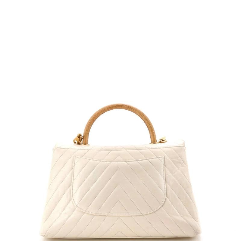 Chanel Coco Top Handle Bag Chevron Calfskin with Lizard Embossed Leather Medium - 3