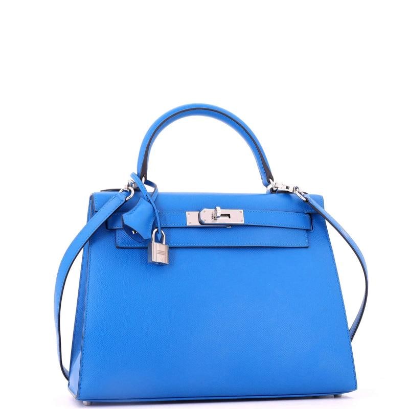 Hermes Kelly Handbag Blue Epsom with Palladium Hardware 28 - 2
