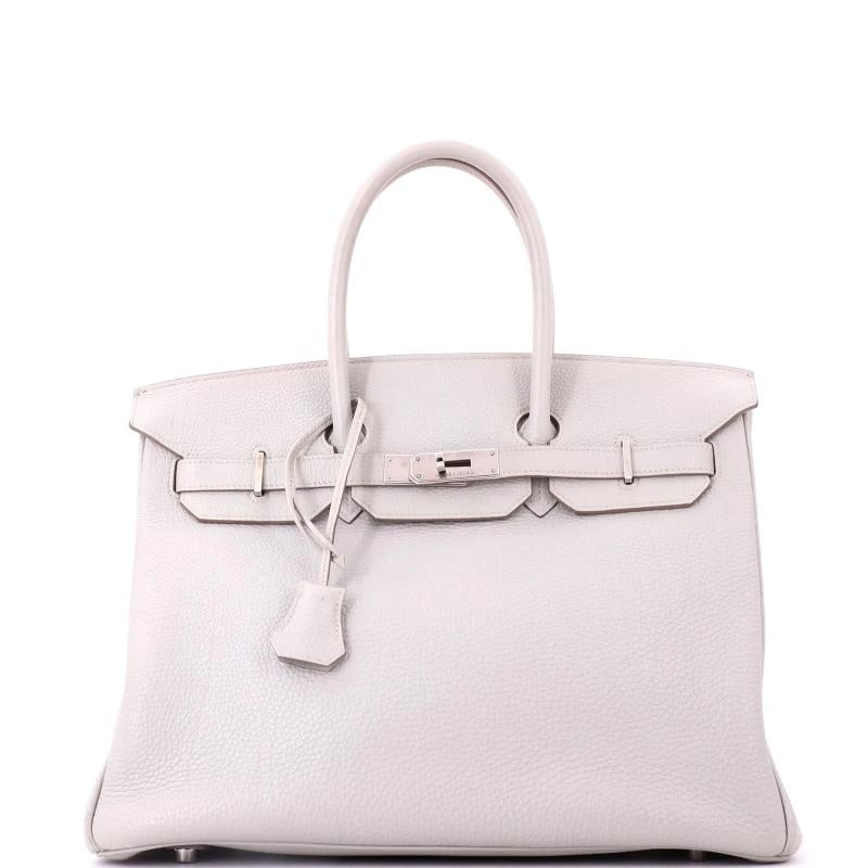 Hermes Birkin Handbag Grey Togo with Palladium Hardware 35: Accessories: Clochette, Dust Bag, Keys Measurements: Handle Drop None", Height 10", Width 13.5", Depth 7", Strap Drop None". Condition: Pre-owned - Fair,Brand: Hermes,Exterior Material: