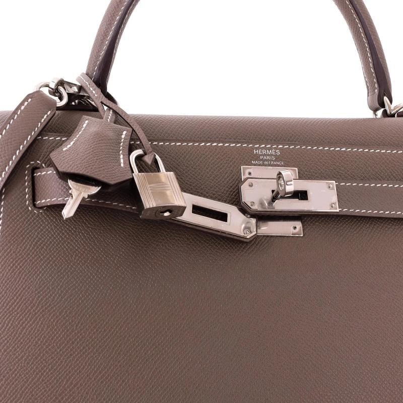 Hermes Kelly Handbag Grey Epsom with Palladium Hardware 28 - 6