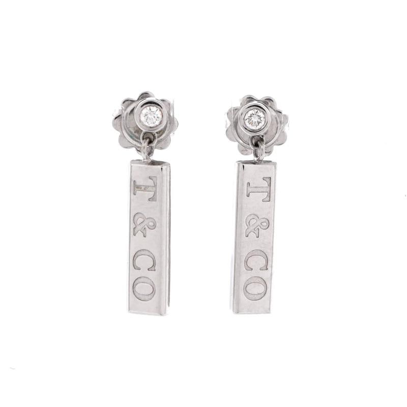 Tiffany & Co. Bar Drop Earrings 18K White Gold with Diamond: Measurements: Height/Length: 23.6 mm, Width: 12.8 mm . Condition: Pre-owned - Good,Brand: Tiffany & Co.,Main Stone: Diamond,Metal: 18K White Gold,Metal Purity: 18K,Style: Dangle/Drop,Type: Earrings,Co
