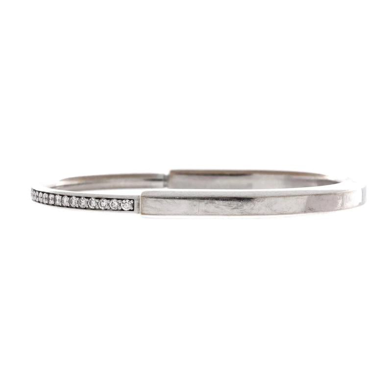 Tiffany & Co. Lock Bangle Bracelet 18K White Gold with Half Pave Diamonds: Measurements: Circumference: 6.30 ", Width: 6.00 mm . Condition: Pre-owned - Good,Brand: Tiffany & Co.,Main Stone: Unknown,Metal: 18K White Gold,Metal Purity: 18K,Style: Bangle,Type: Bracelet,Color: W