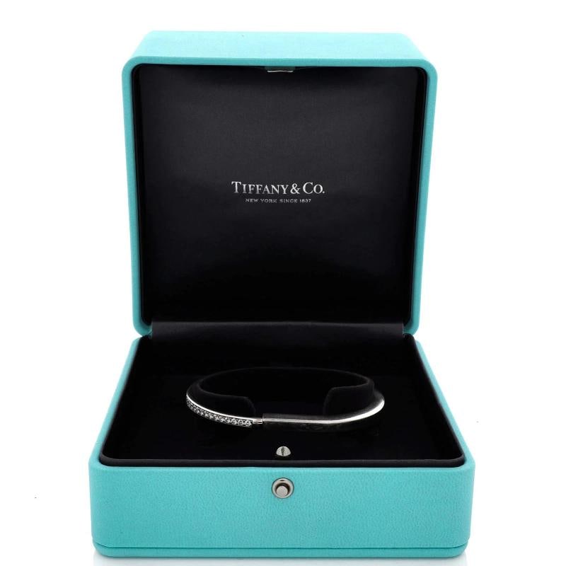 Tiffany & Co. Lock Bangle Bracelet 18K White Gold with Half Pave Diamonds - 2