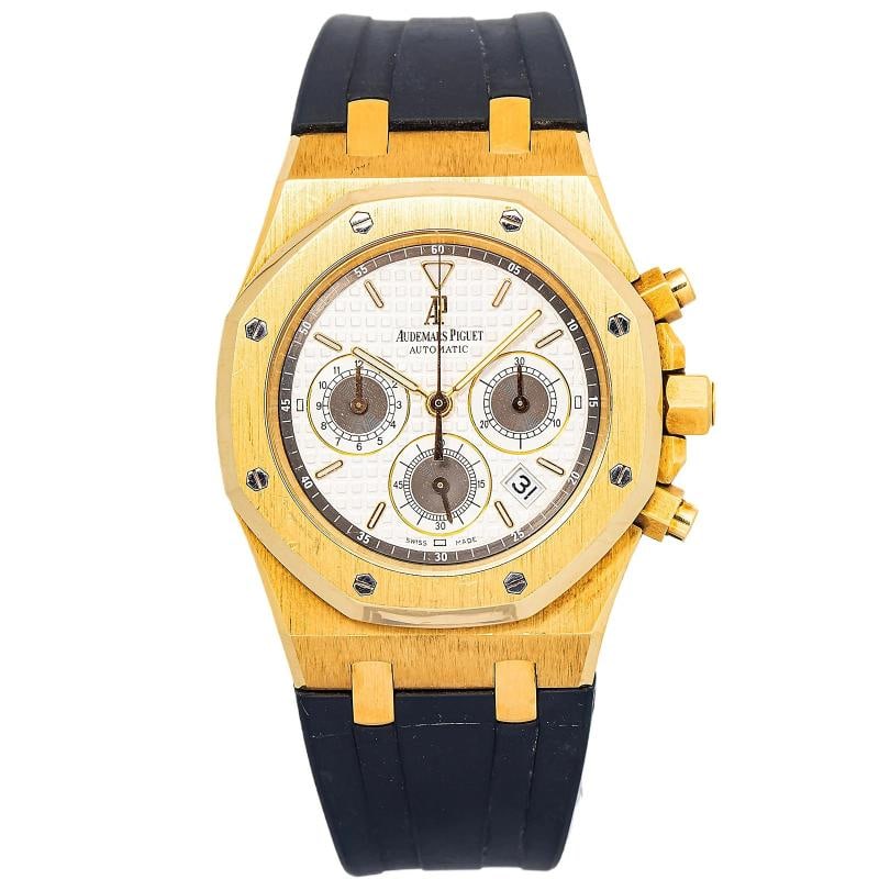 Audemars Piguet Royal Oak 26022 Rubber Strap 18k YG Cream White Stick Auto 39mm - 2