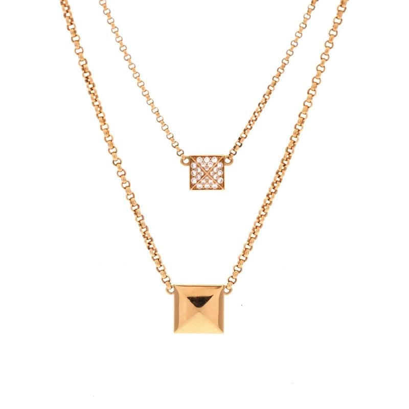 Hermes Clou d'H Double Pendant Necklace 18K Rose Gold with Diamonds (1 of 4)