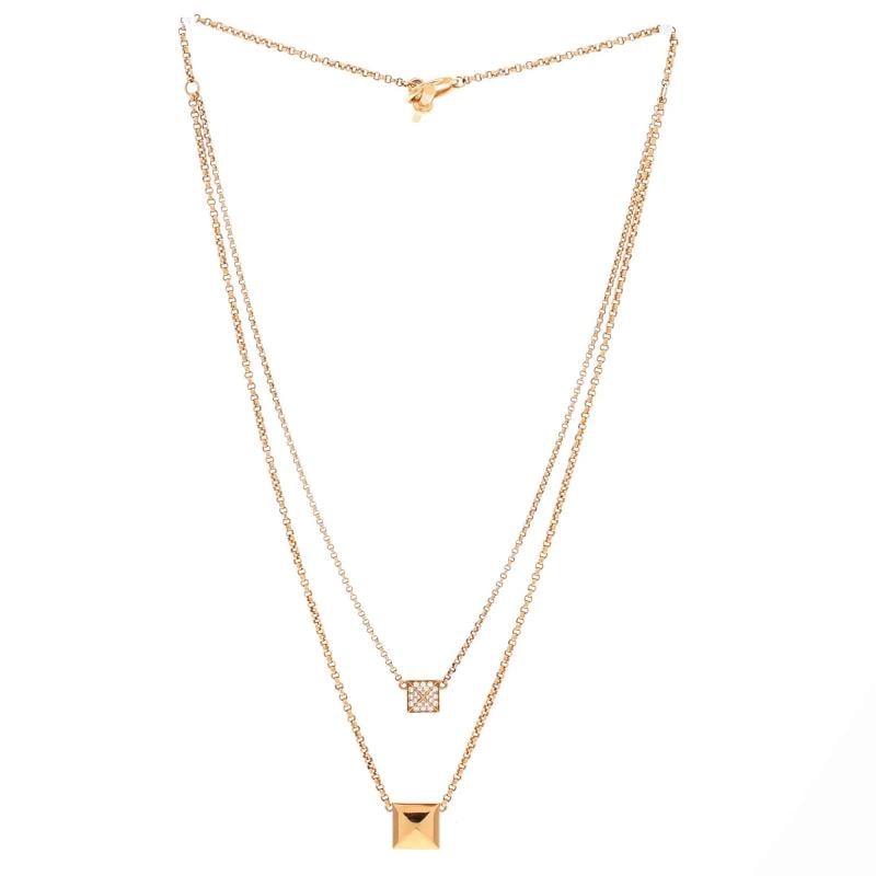 Hermes Clou d'H Double Pendant Necklace 18K Rose Gold with Diamonds - 3