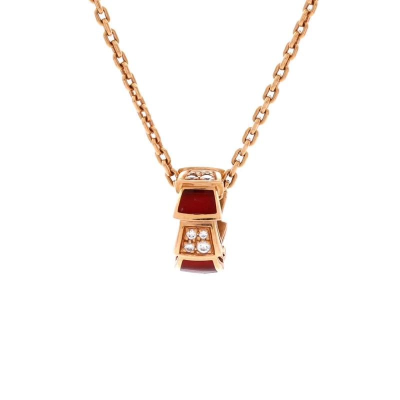 Bvlgari Serpenti Viper Pendant Necklace 18K Rose Gold with Carnelian: Measurements: Length: 16.5 - 17.25 ", Pendant Length: 13 mm, Pendant Width: 6 mm . Condition: Pre-owned - Good,Brand: Bvlgari,Main Stone: Carnelian,Metal: 18K Rose Gold,Metal Purity: 18K,Style: