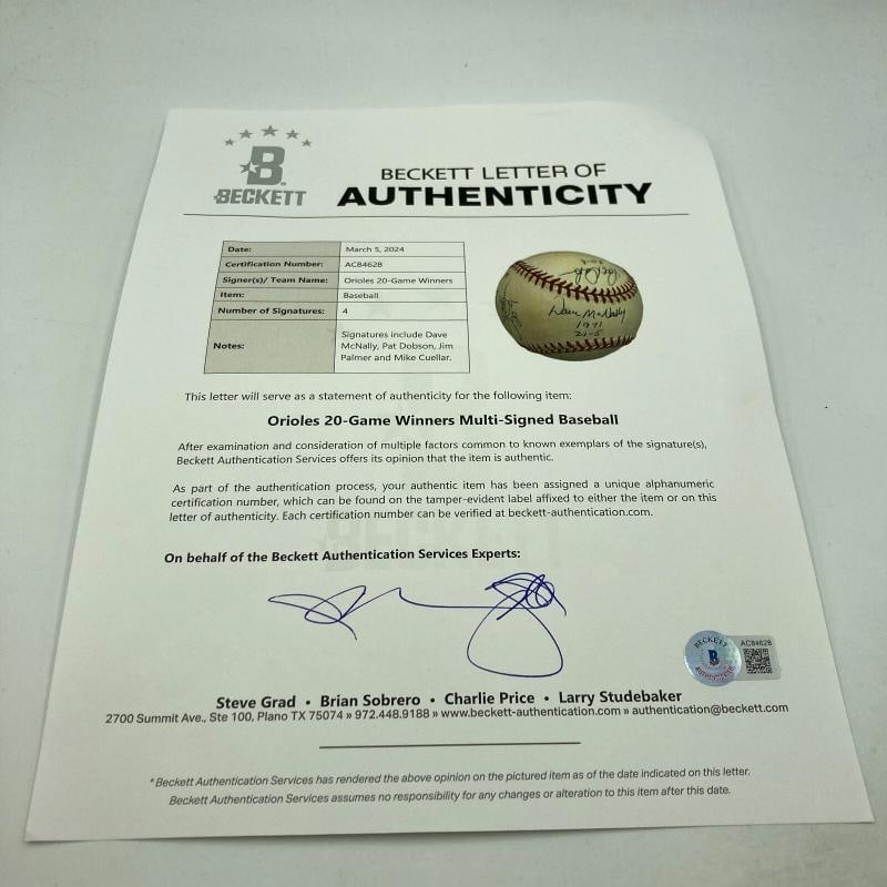 1971 Baltimore Orioles 20 Game Winners Signed Baseball Beckett COA RARE - 6