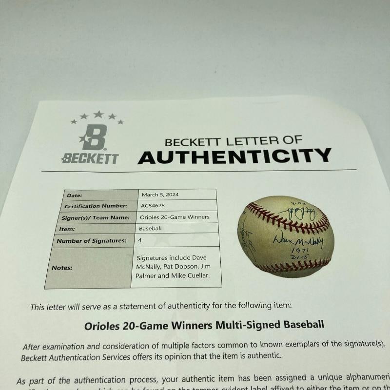 1971 Baltimore Orioles 20 Game Winners Signed Baseball Beckett COA RARE - 7