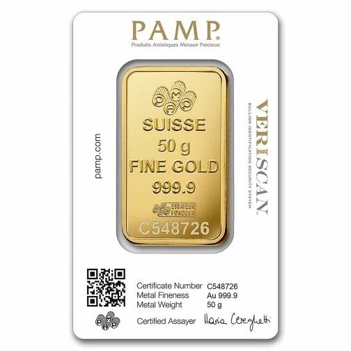 50 gram Gold Bar PAMP Suisse Lady Fortuna VeriscanÃ‚Â® (In Assay) .9999 Fine - 2
