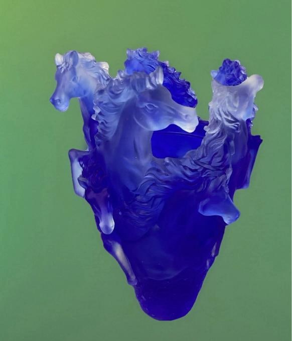 Nancy Daum Style Crystal Horse Vase Blue H9Ã¢â‚¬Â? Maker Unknown Heav - 13