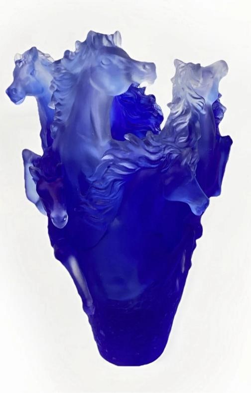Nancy Daum Style Crystal Horse Vase Blue H9Ã¢â‚¬Â? Maker Unknown Heav - 17