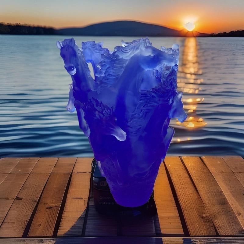 Nancy Daum Style Crystal Horse Vase Blue H9Ã¢â‚¬Â? Maker Unknown Heav - 4