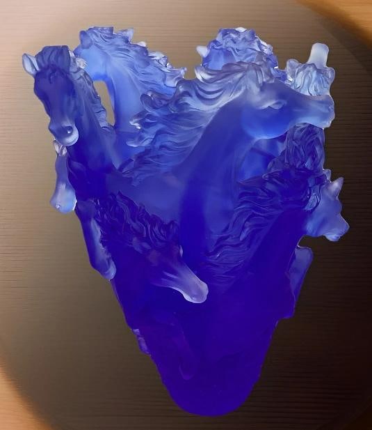 Nancy Daum Style Crystal Horse Vase Blue H9Ã¢â‚¬Â? Maker Unknown Heav - 6