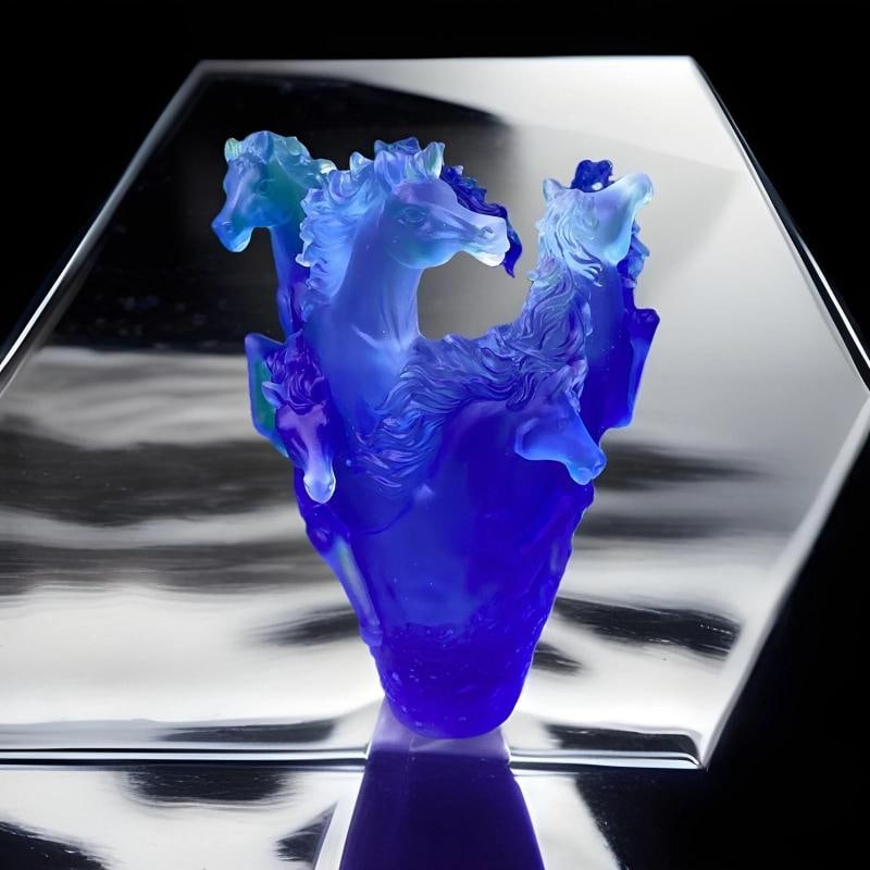 Nancy Daum Style Crystal Horse Vase Blue H9Ã¢â‚¬Â? Maker Unknown Heav - 7