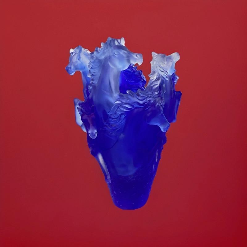 Nancy Daum Style Crystal Horse Vase Blue H9Ã¢â‚¬Â? Maker Unknown Heav - 9