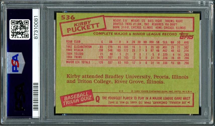 Kirby Puckett Auto 1985 Topps RC 536 Twins PSA 9 Sig 8 (Highest Graded) PSA/DNA - 2