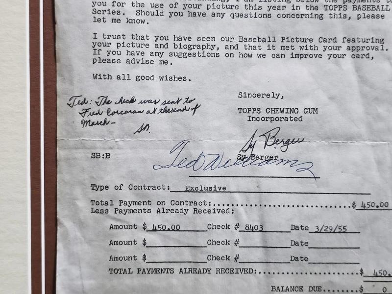 Ted Williams Signed Framed 1955 Topps Contract Red Sox With Sy Berger PSA/DNA - 3