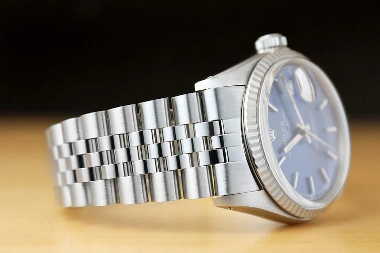 ROLEX MENS DATEJUST 16014 BLUE DIAL 18K WHITE GOLD STAINLESS STEEL WATCH - 6