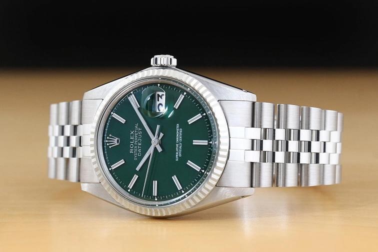 ROLEX MENS DATEJUST GREEN DIAL 18K WHITE GOLD STEEL WATCH w/ JUBILEE BAND - 2