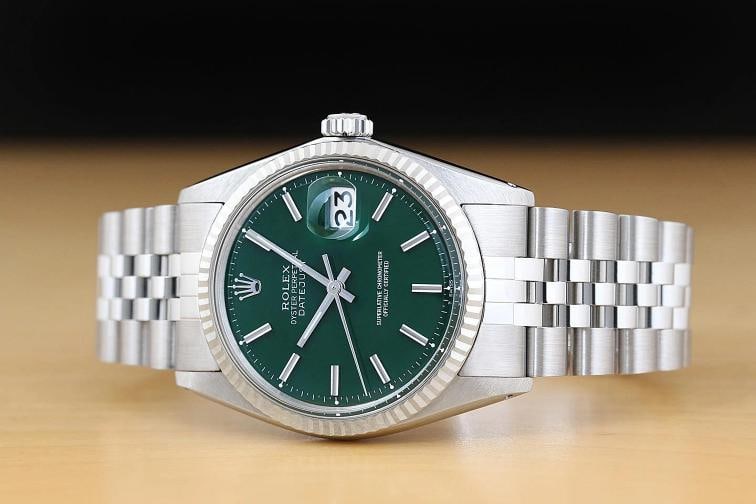 ROLEX MENS DATEJUST GREEN DIAL 18K WHITE GOLD STEEL WATCH w/ JUBILEE BAND - 3